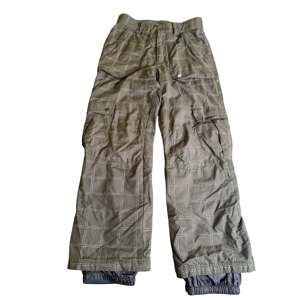 Orage Men's Olive Plaid Houndstooth Cargo Snow Ski Pants Size Medium